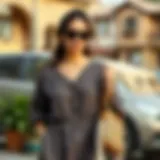 Elegant linen dress with summer accessories