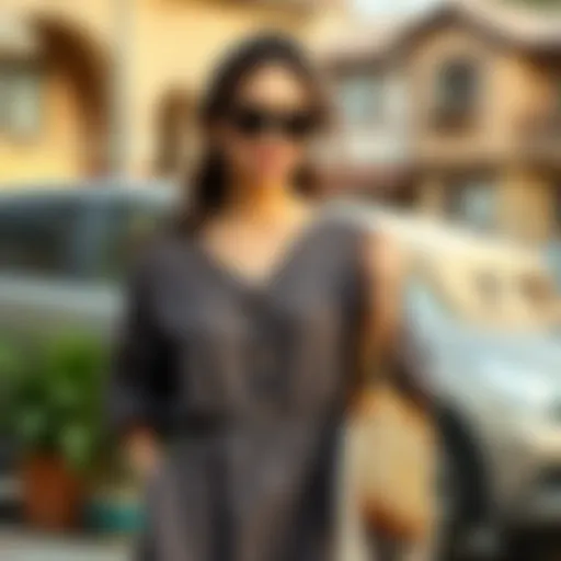 Elegant linen dress with summer accessories