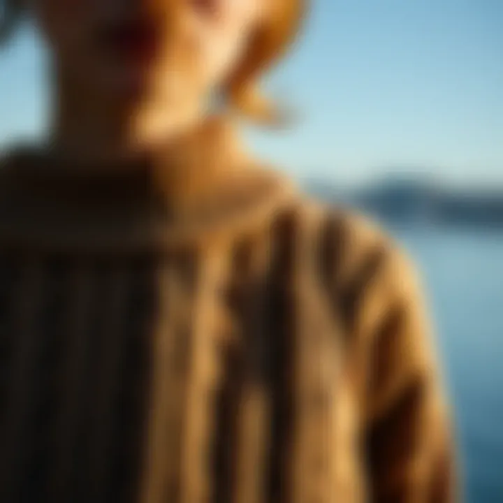 Texture Highlight of Kip Sweater A close-up shot of a textured kip sweater highlighting its craftsmanship.