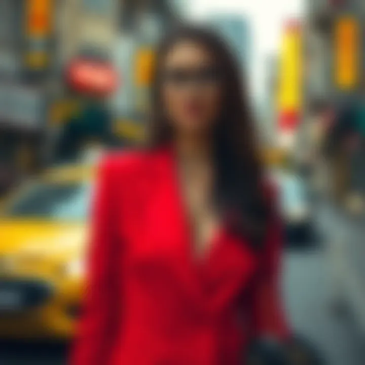 Urban Vibe of the Red Blazer Dress Trendy red blazer dress showcased in a vibrant urban setting