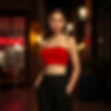 Sophisticated Evening Style with Red Crop Elegant red crop top paired with a chic skirt for evening wear