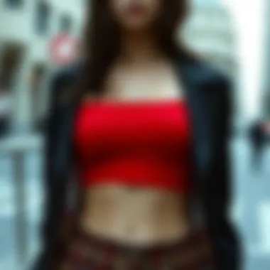Layered Fashion Featuring Red Crop Top Red crop top incorporated into a layered fashion ensemble