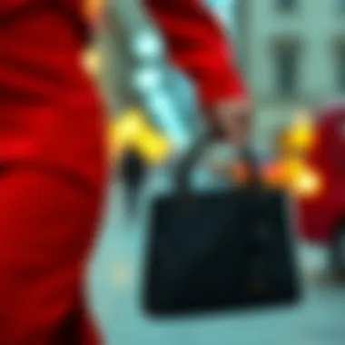 Red Dress with Black Handbag Elegant red dress complemented by a black handbag
