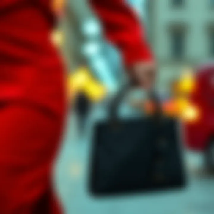 Red Dress with Black Handbag Elegant red dress complemented by a black handbag