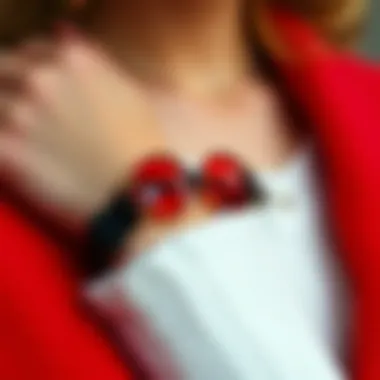 Accessorizing the Red and Black Look Close-up of accessories that complement a red and black outfit.