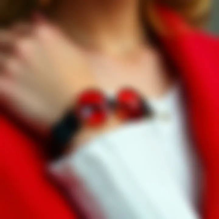 Accessorizing the Red and Black Look Close-up of accessories that complement a red and black outfit.