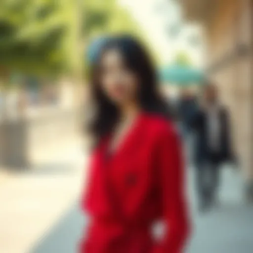 Elegant red and black outfit showcasing a sophisticated mix of textures.