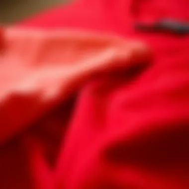 Close-up of different fabric textures for red t-shirts