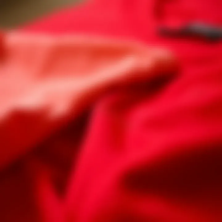Close-up of different fabric textures for red t-shirts
