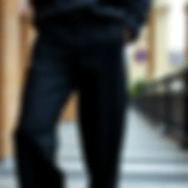 A sustainable fashion illustration highlighting eco-friendly materials for trousers