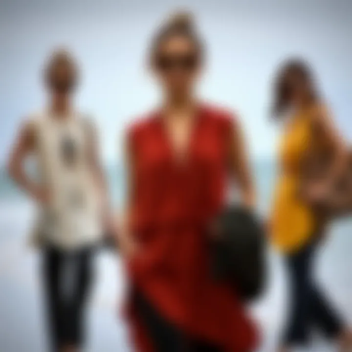 A combination of sleeveless tunics with various outfits and accessories.