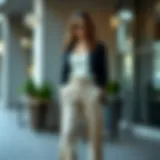 Elegant dark beige pants styled with a chic top