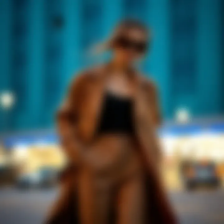 Dark beige pants paired with a trendy jacket