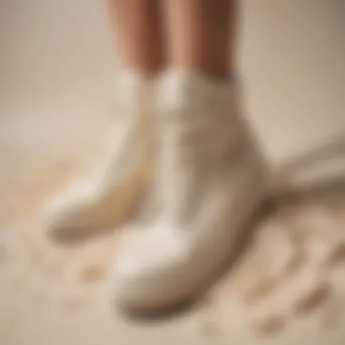 Close-up of the texture of cream footwear material