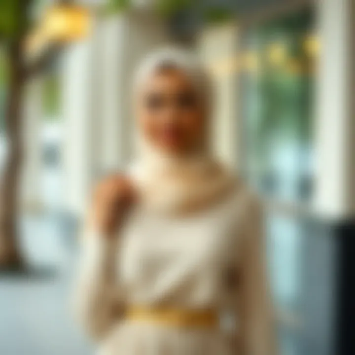 Fashionable outfit combinations featuring cream hijab dresses