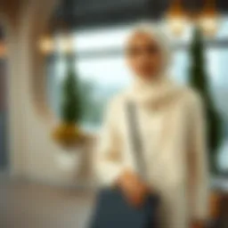 Elegant cream-colored hijab dress styled for a sophisticated look