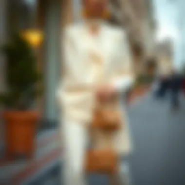 Elegant cream color outfit with accessories