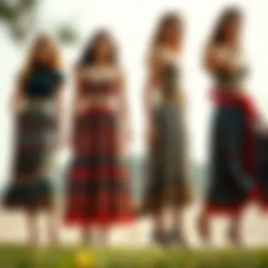 A stylish array of various krep skirt designs showcasing unique patterns and cuts