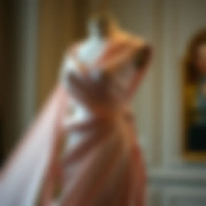 Elegant fabric dress draping on mannequin