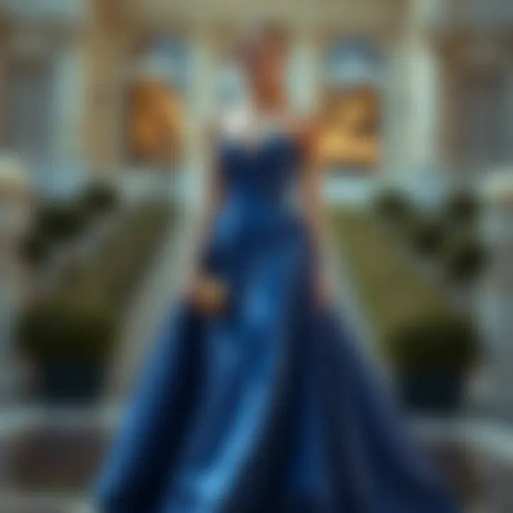 Chic evening dress featuring a unique train and bold fabric choice