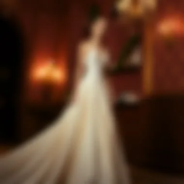 Classic evening gown with a dramatic train and delicate embellishments