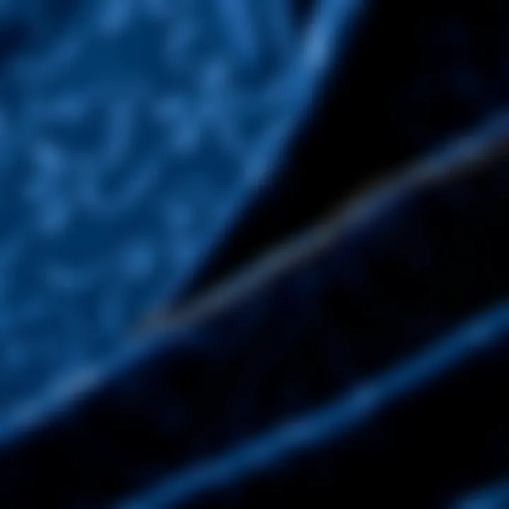 Close-up of luxurious navy fabric with intricate patterns