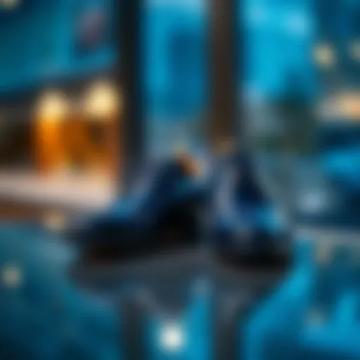 Elegant navy blue dress shoes displayed on a polished surface