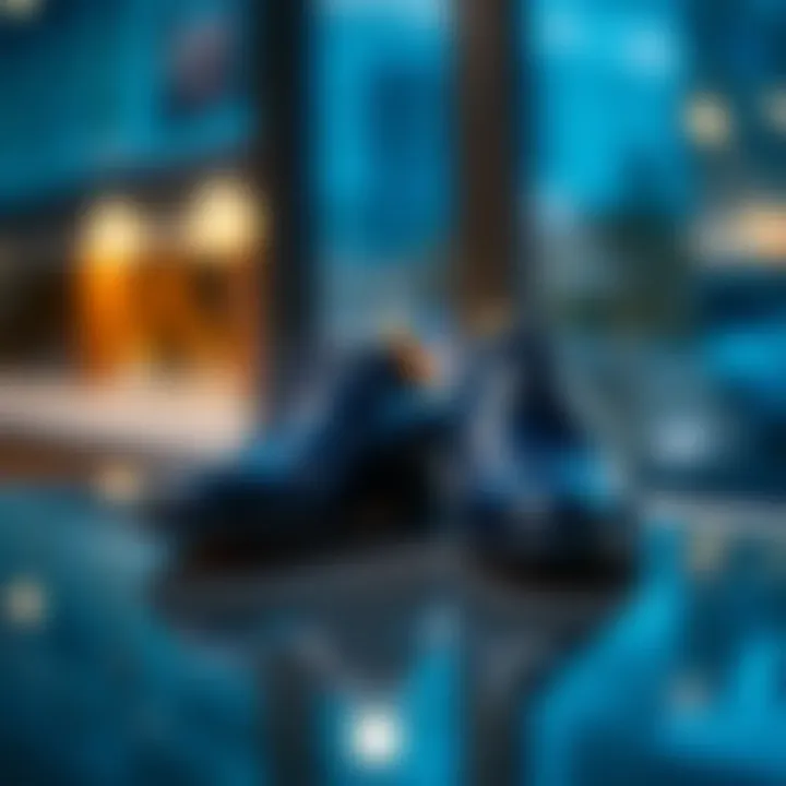 Elegant navy blue dress shoes displayed on a polished surface