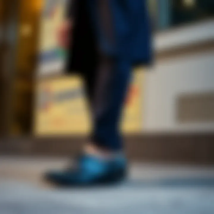 A stylish outfit featuring navy blue shoes paired with a suit