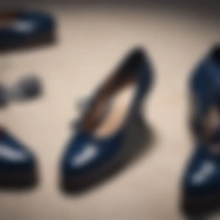 Elegant navy blue dress shoes showcasing craftsmanship