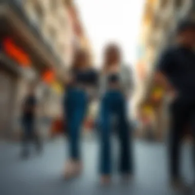 Fashionable elastic pants paired with trendy accessories