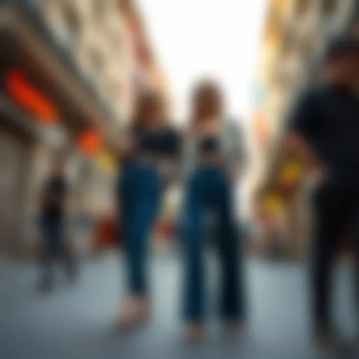 Fashionable elastic pants paired with trendy accessories