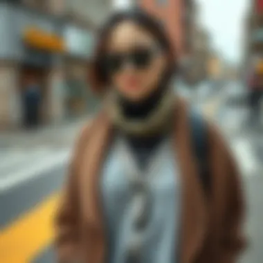 A stylish individual showcasing a layered outfit featuring a large cardigan.