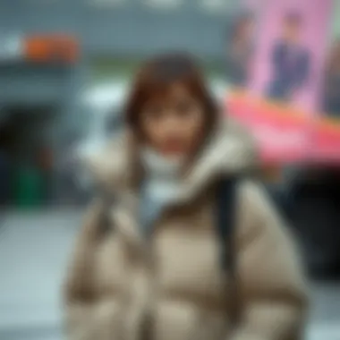 Layered outfit featuring oversized puffer jacket