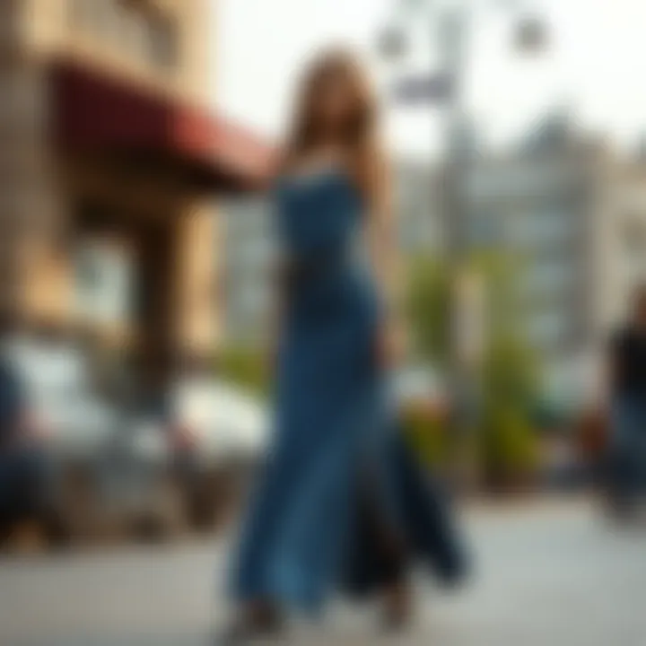 Chic long denim skirt design showcasing modern trends