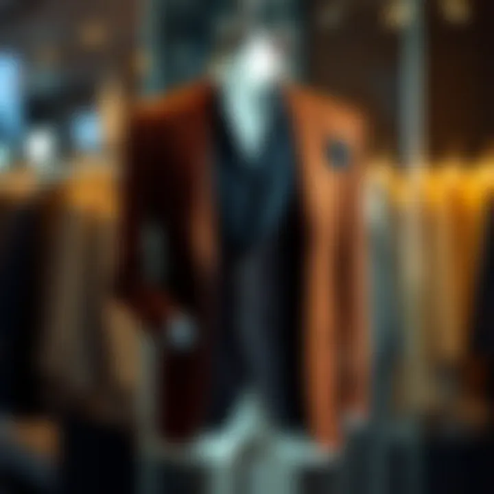 A tailored masculine suit displayed on a mannequin