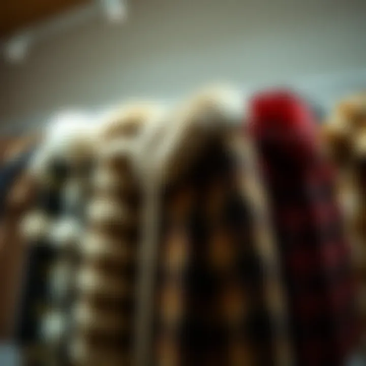 Variety of materials used in fur-detailed coats displayed artistically