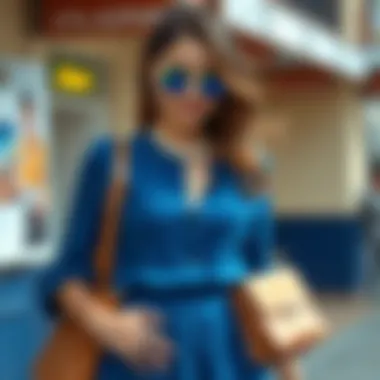 Fashionable Blue Dress Ensemble A stylish blue dress paired with accessories