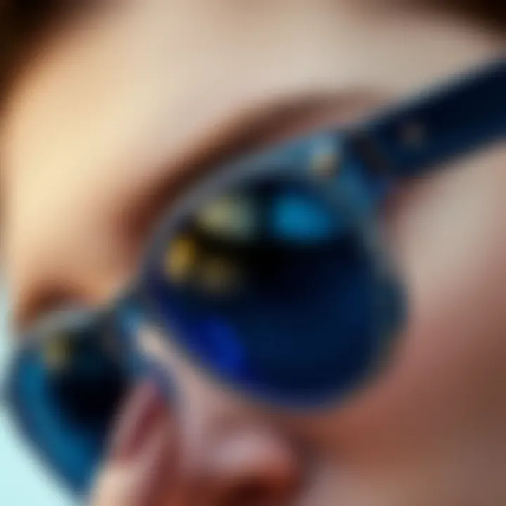Intricate Design of Blue Sunglasses A close-up of blue sunglasses showcasing intricate design details