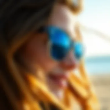 Embracing the Outdoors with Blue Sunglasses Blue sunglasses being worn while enjoying a sunny day outdoors