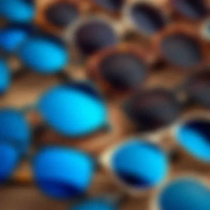 Diverse Styles of Blue Sunglasses An artistic arrangement of various styles of blue sunglasses