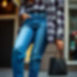 Stylish combination of Mavi jeans and plaid shirt