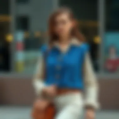 Fashionable outfit showcasing a blue vest