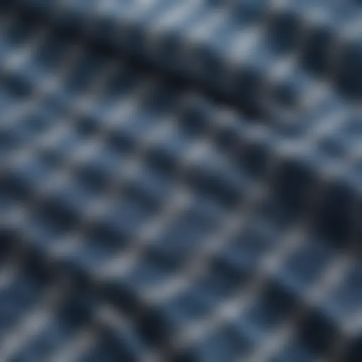 Close-up of fabric pattern of the blue checkered dress