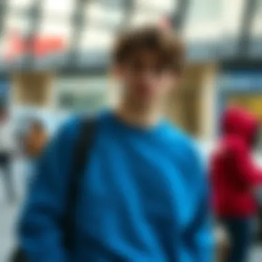 Comfortable blue sweatshirt showcased in casual setting