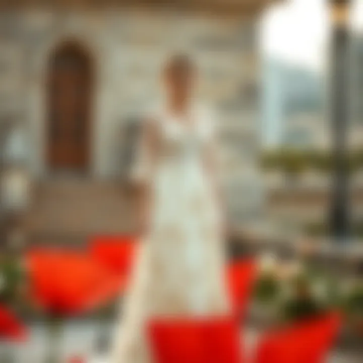 Charming midi wedding dress showcasing floral patterns