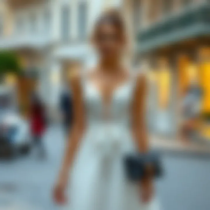 Stylish midi wedding dress paired with modern accessories