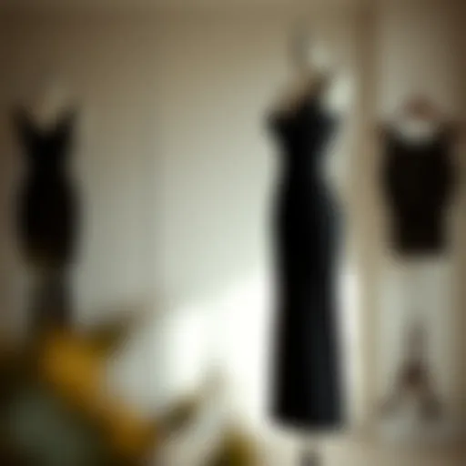 Classic Elegance of Mini Black Dress A classic mini black dress displayed elegantly on a mannequin with soft lighting.