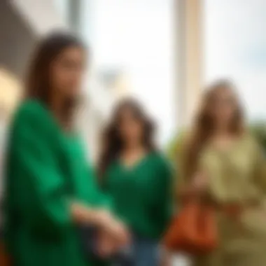 Trendy outfit showcasing green tunics in a modern setting