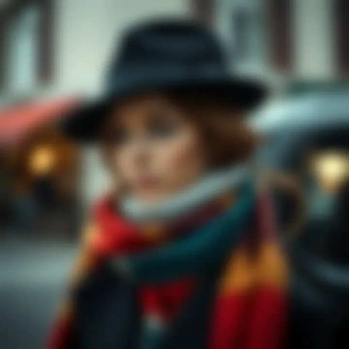 Combination of modern hat and scarf ensemble